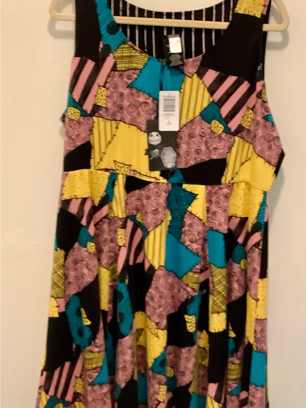 Torrid Reversible Patchwork Sally/Jack Print Dress in Yellow, Teal, Pink, Black